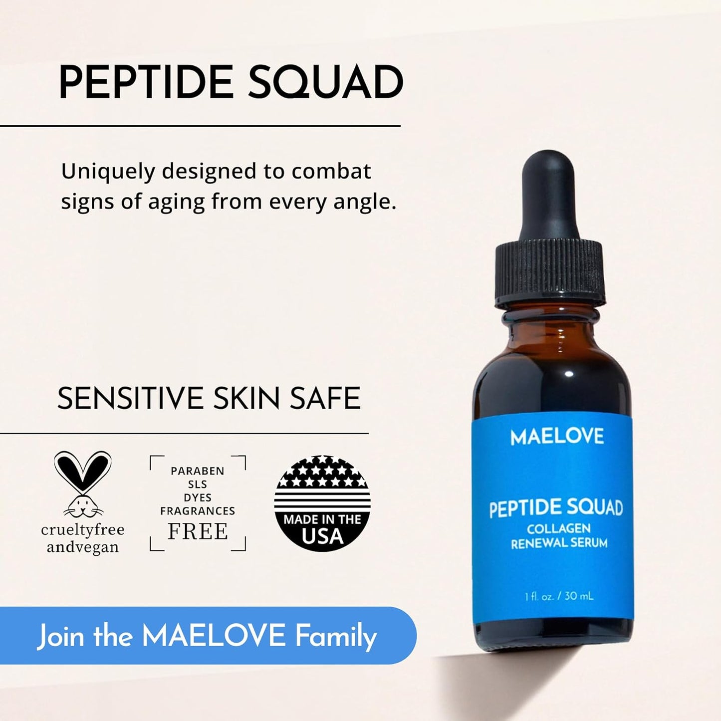 MAELOVE Peptide Squad Collagen Renewal Serum, 1 fl oz